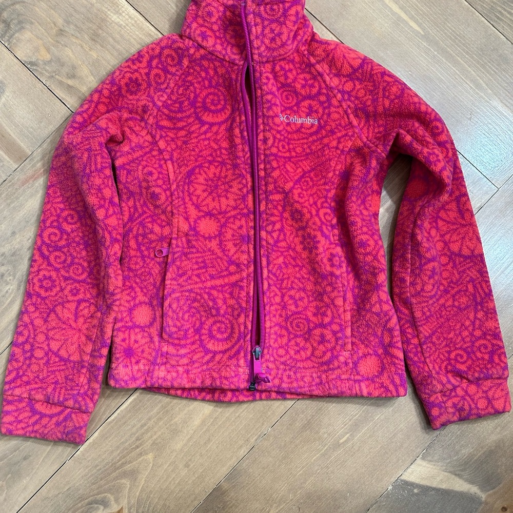 Columbia Kids' Red and Purple Patterned Fleece Jacket